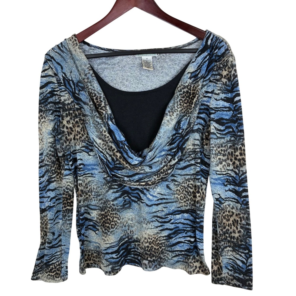 Y2K 90s Vintage Suzie Top Sz M Cowl Fairy Grunge Whimsigoth Zebra Animal Boho